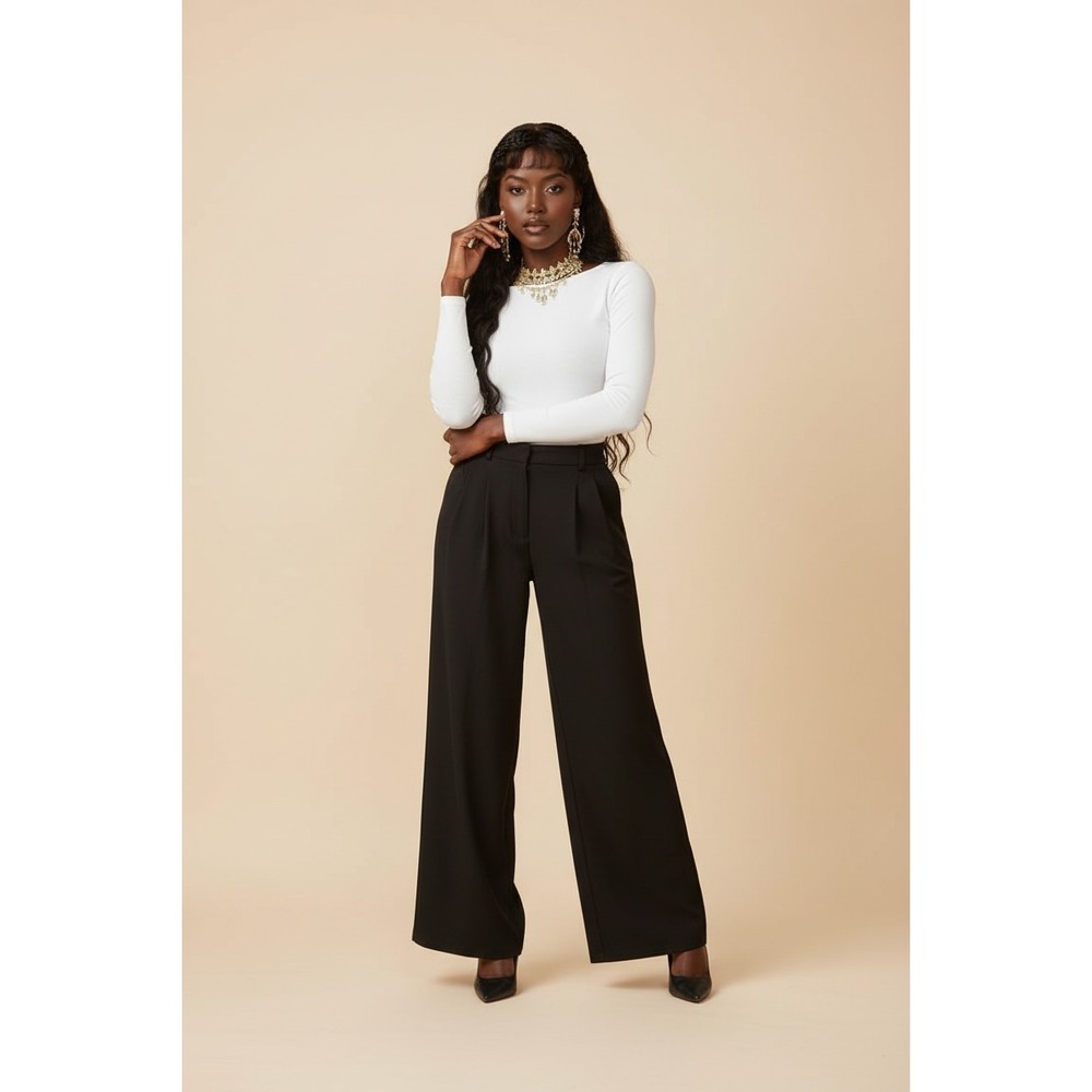 New Halara Flex High Waisted Wide Leg Crepe Work Pants Black Size Small Tall